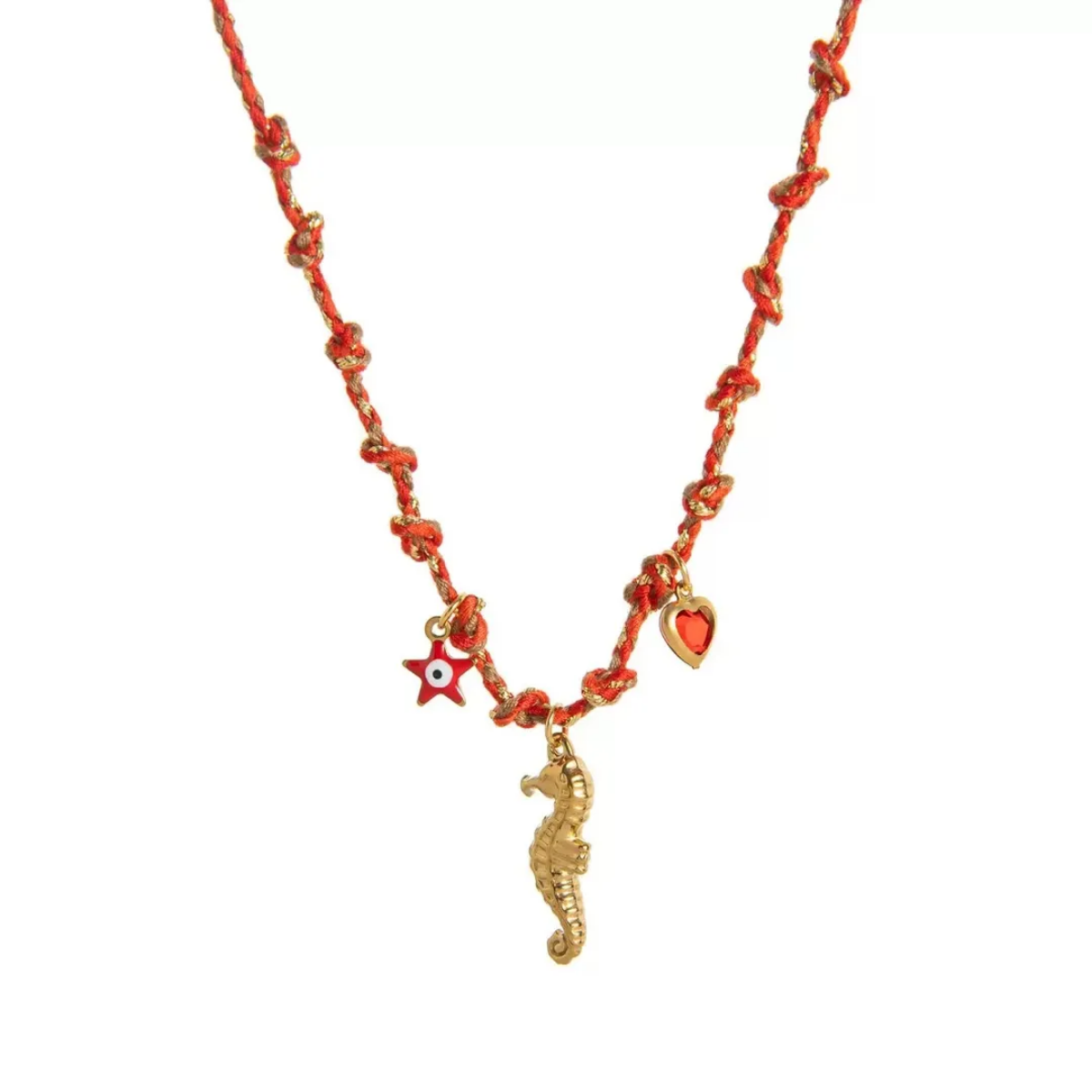Collar Hilo Rojo y dorado con Charms Marinos: Ibiza