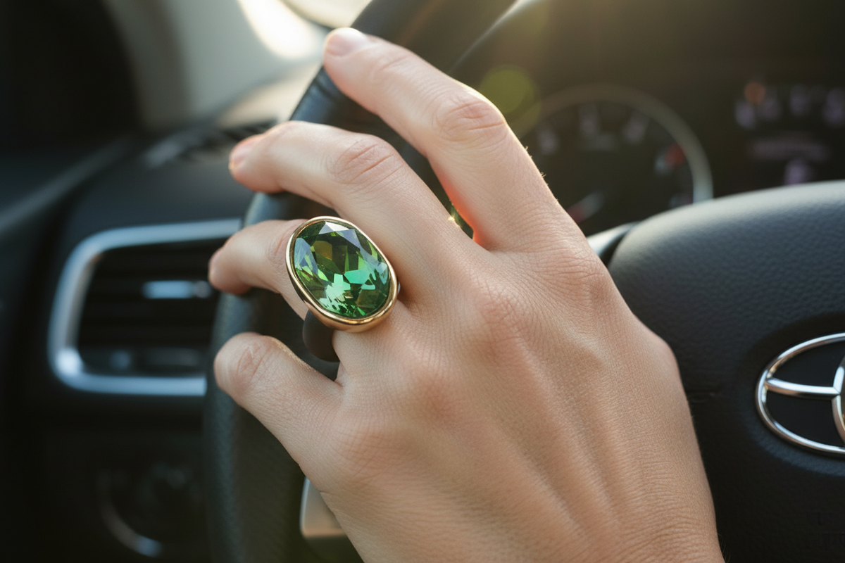 Anillo SHINE Verde - Mano sobre volante