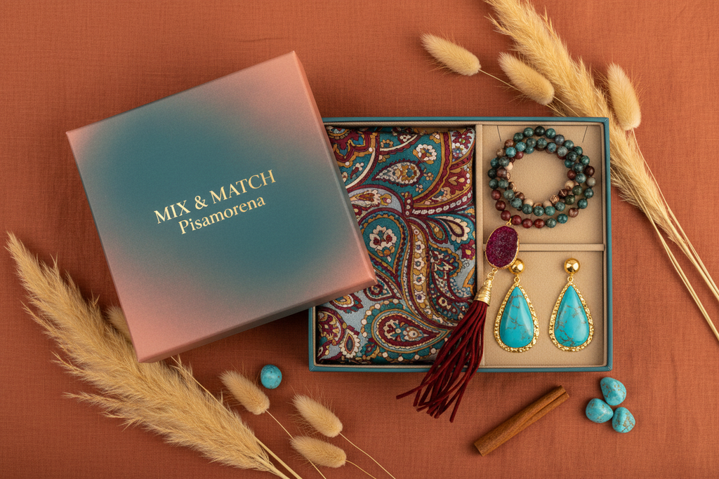 Caja Mix&Match — Collar Borla + Paisley + Turquesa