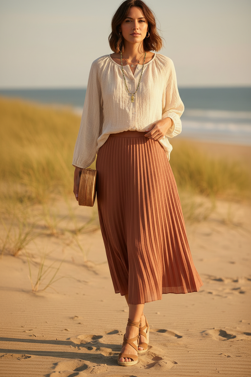 Camisa beige con collar pez