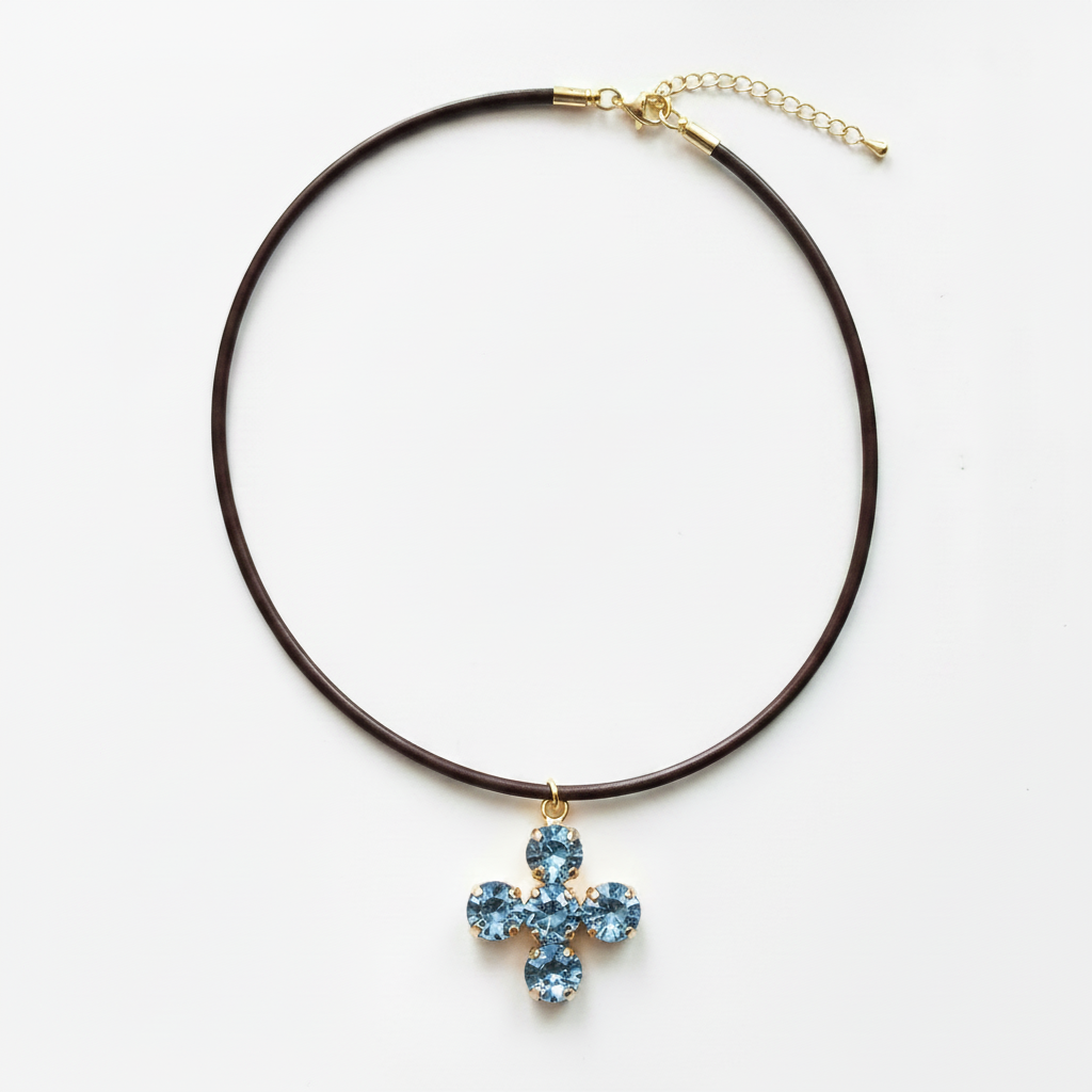 Collar Cruz Cristal Swarovski Azul
