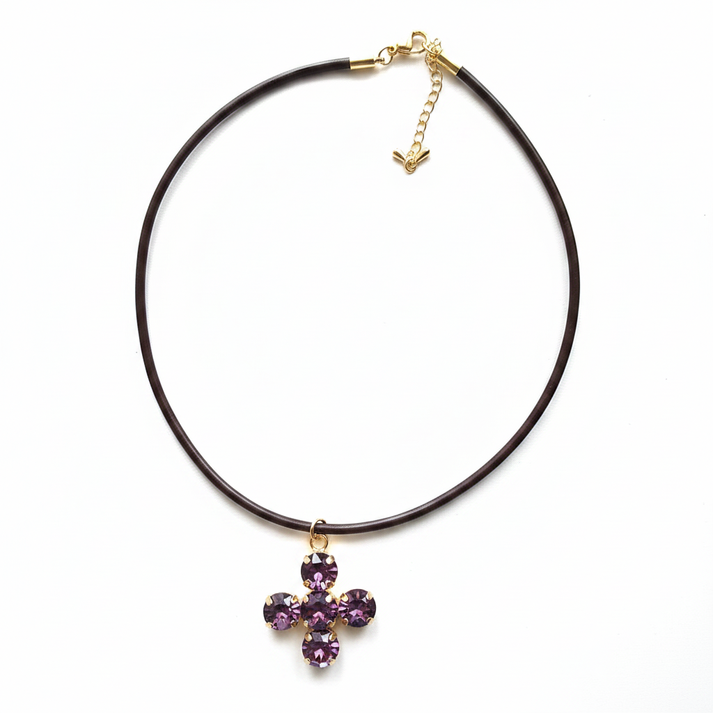 Collar Cruz Cristal Swarovski Morado