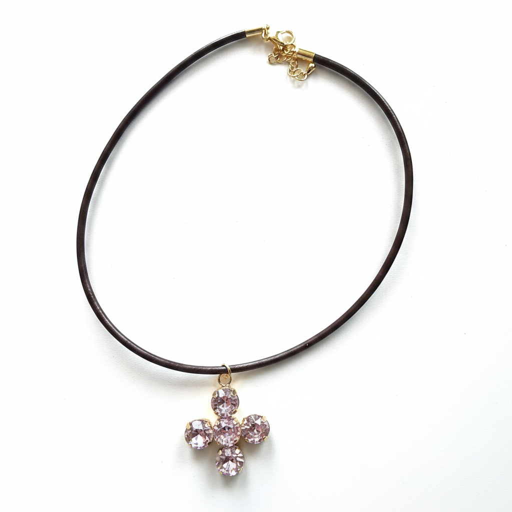 Collar Cruz Cristal Swarovski Rosa