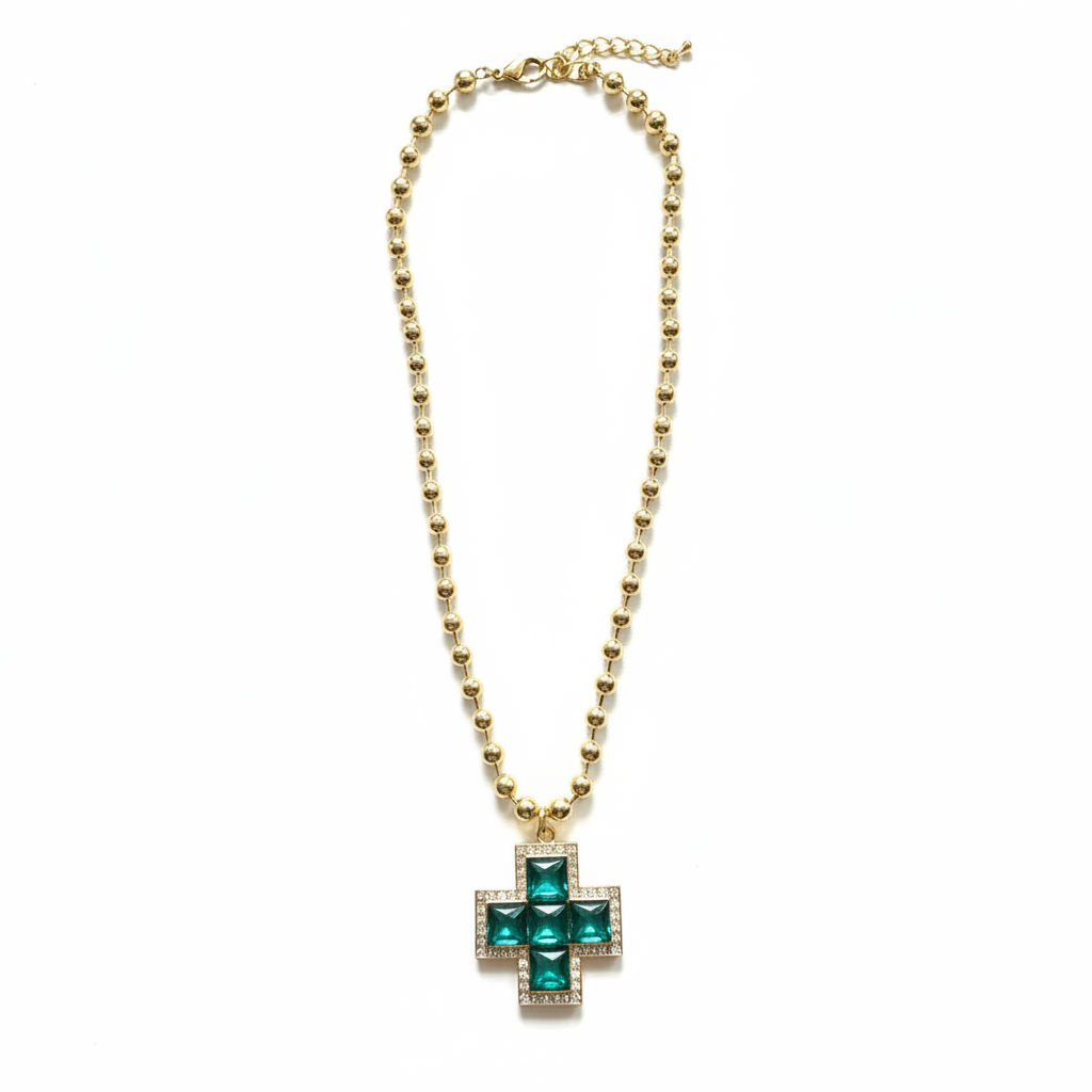 New! Collar Cruz Verde Esmeralda