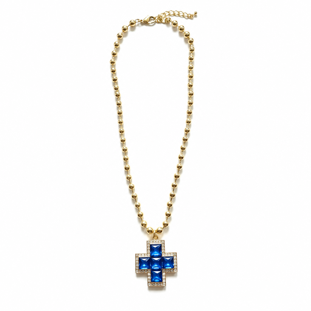 Collar de cruz en azul