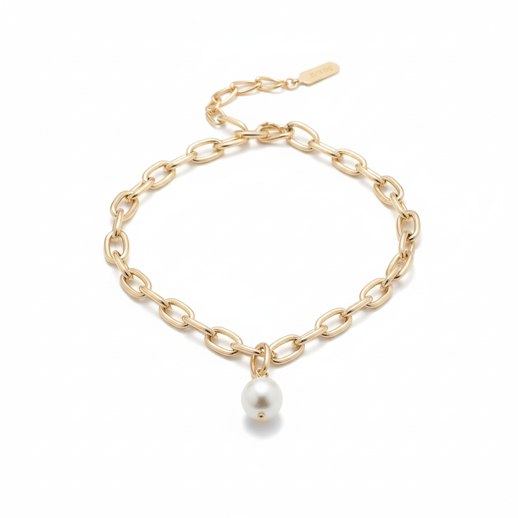 Collar de eslabones maxi con perla dorado