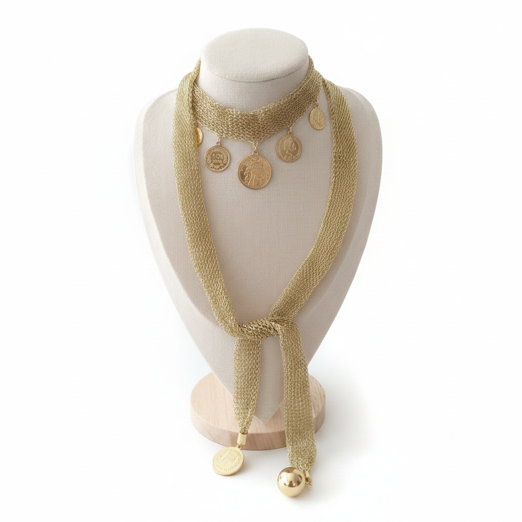 Collar malla dorada con monedas