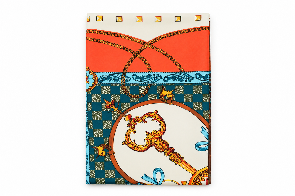 Flat lay pañuelo llave barroca