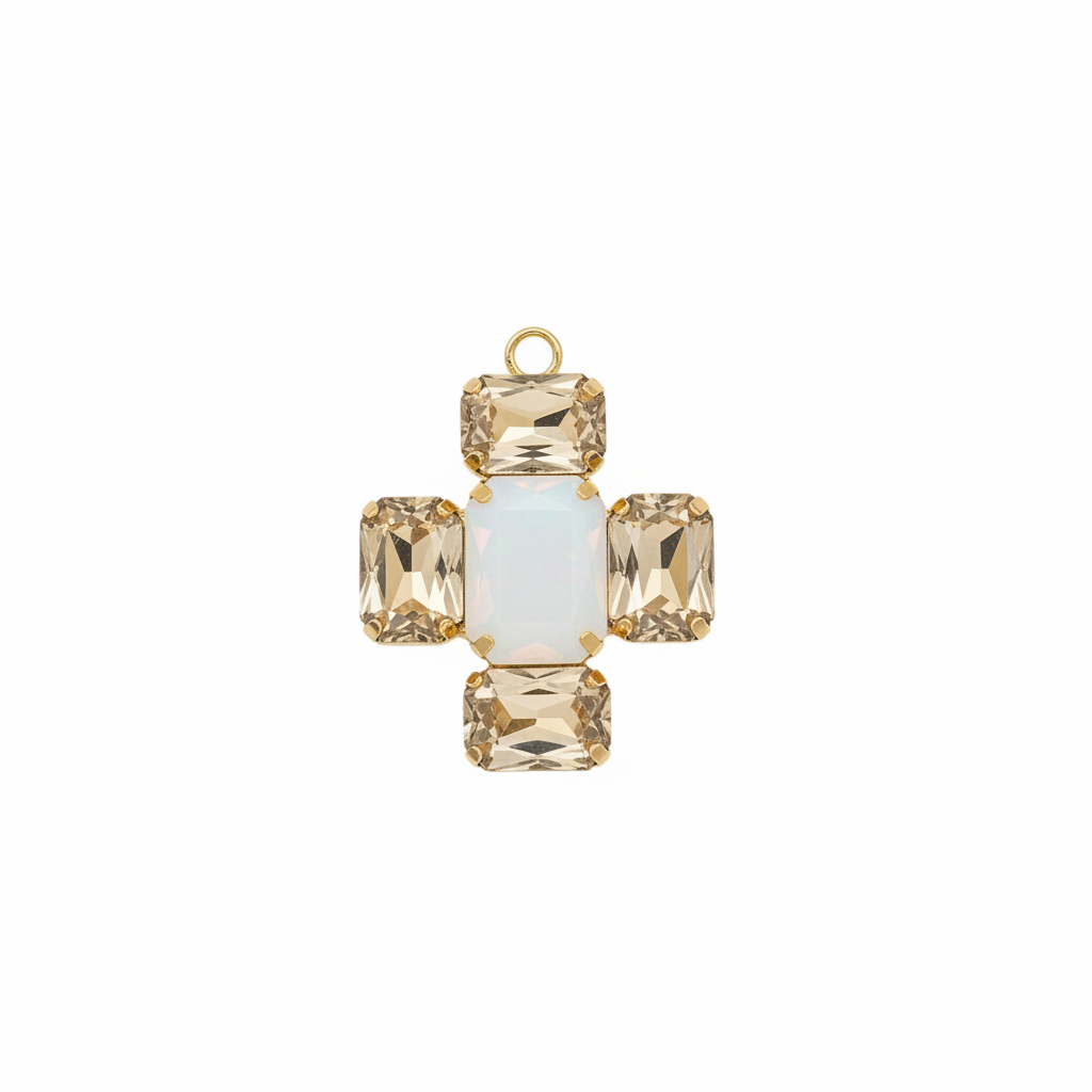 Charm Cruz Champán Opal bañado en oro 18k