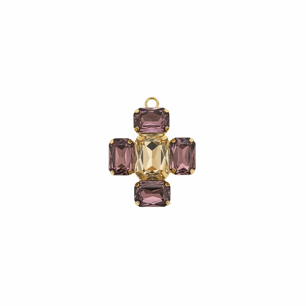 Charm Cruz Rosa Malva Champán bañado en oro 18k