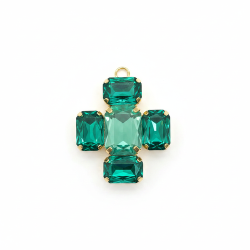 Charm Cruz Esmeralda Jade bañado en oro 18k