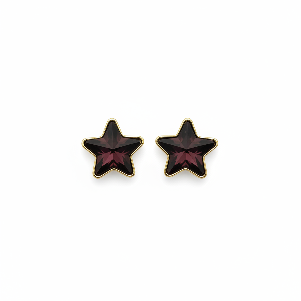 Pendientes estrella burdeos fondo blanco