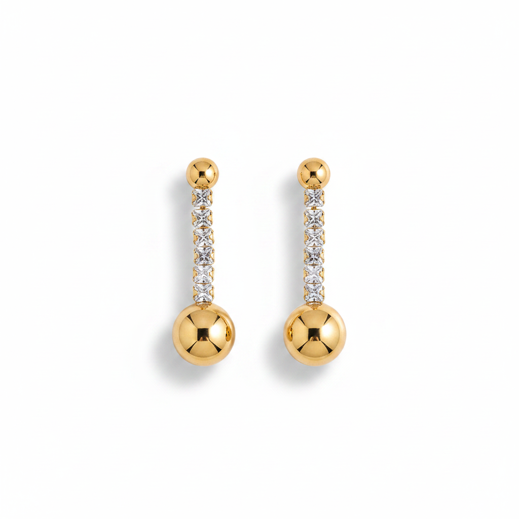 Pendientes largos con esfera dorada