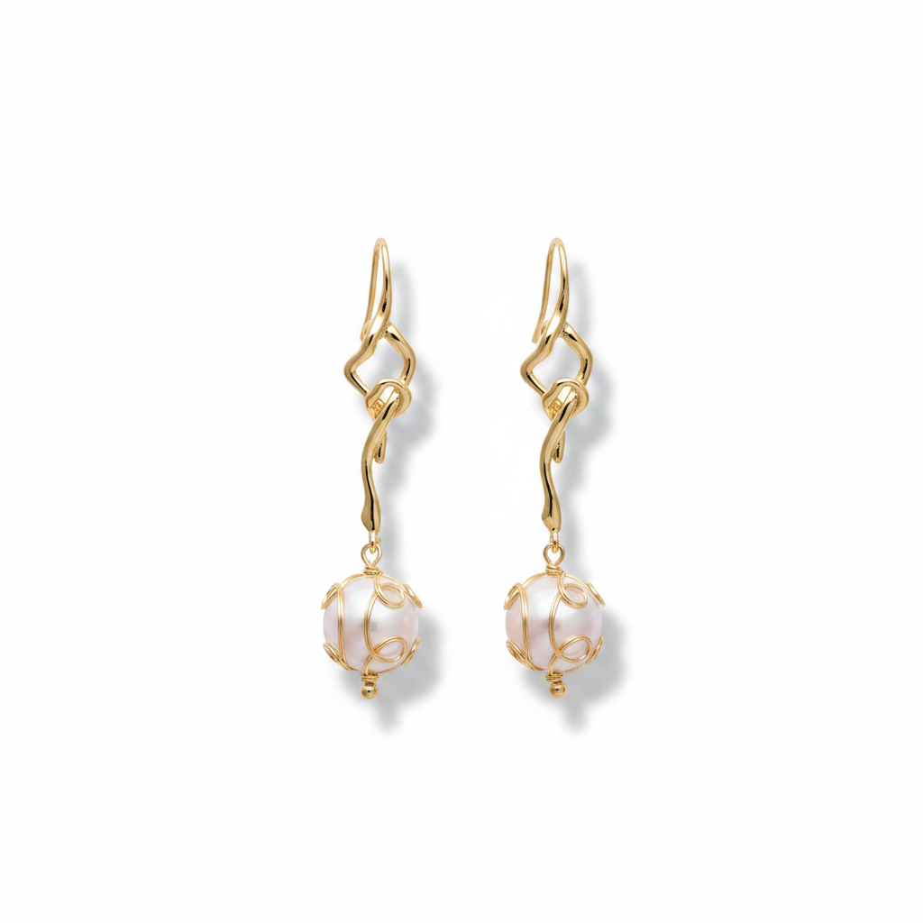 Pendientes largos con perla translúcida