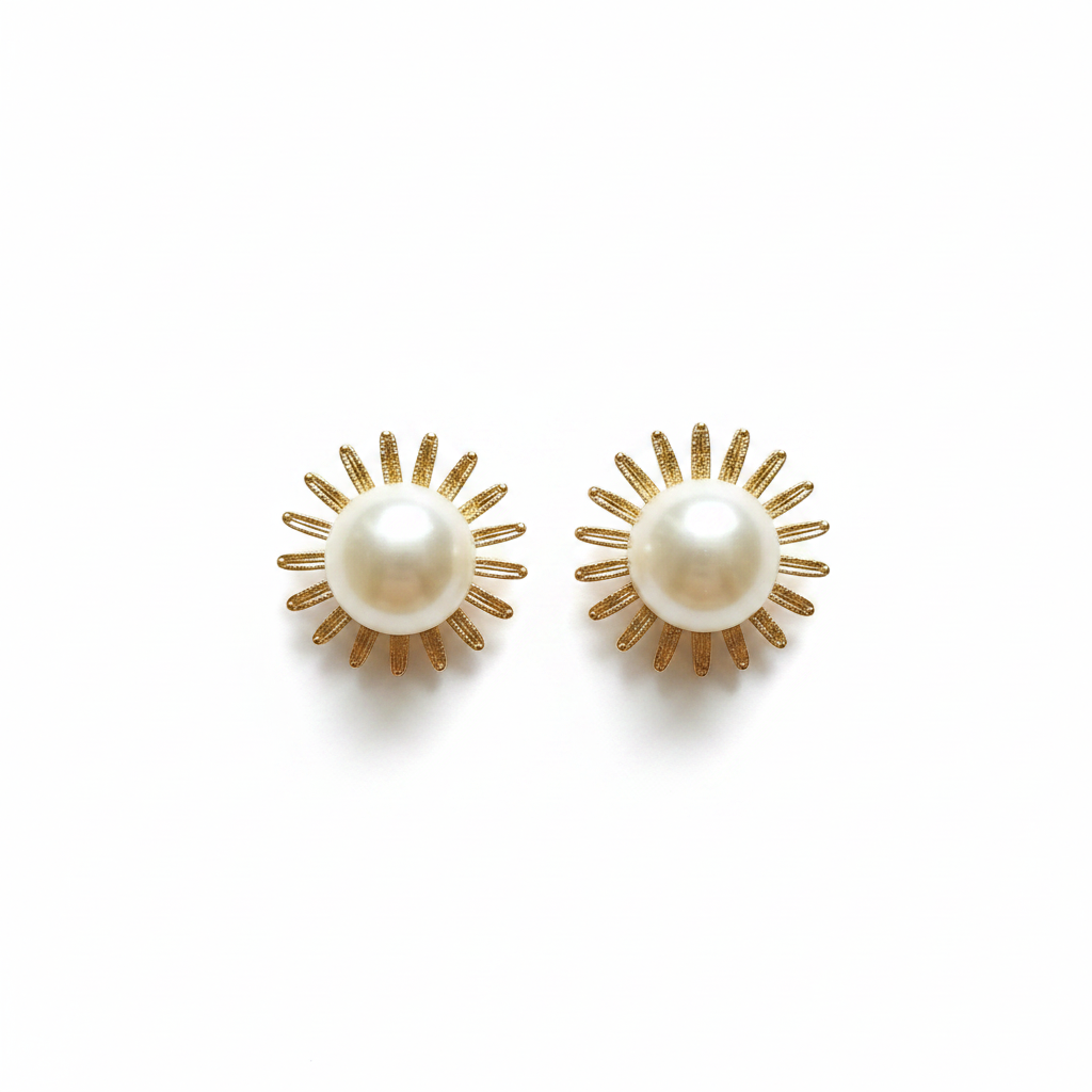 Pendientes sol con perla